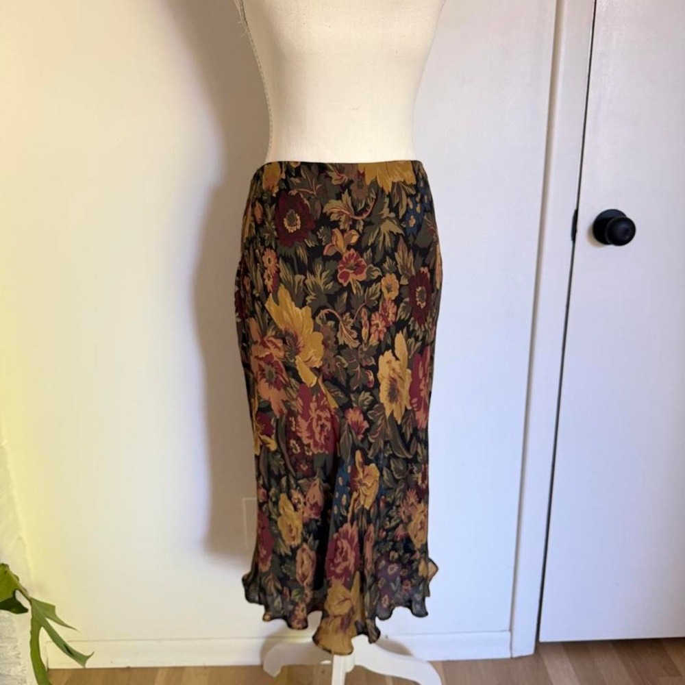 Vintage Ralph Lauren Silk Floral Midi Skirt - Picture 4 of 5